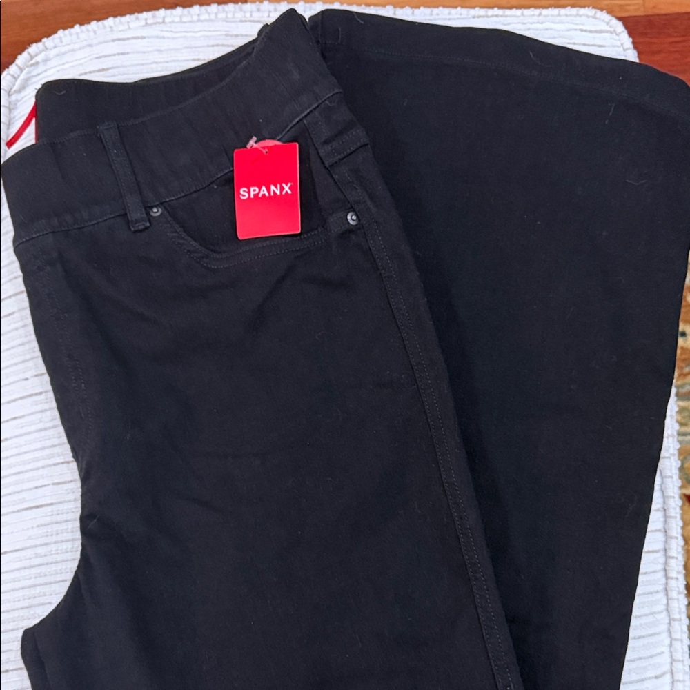 SPANX Clean Black Flare Jeans - Size 1X Tall High Rise Shaping Pull-On